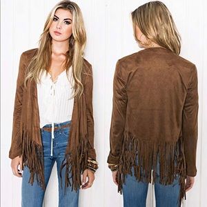 NEW Faux Suede Fringe Jacket - Brown size S